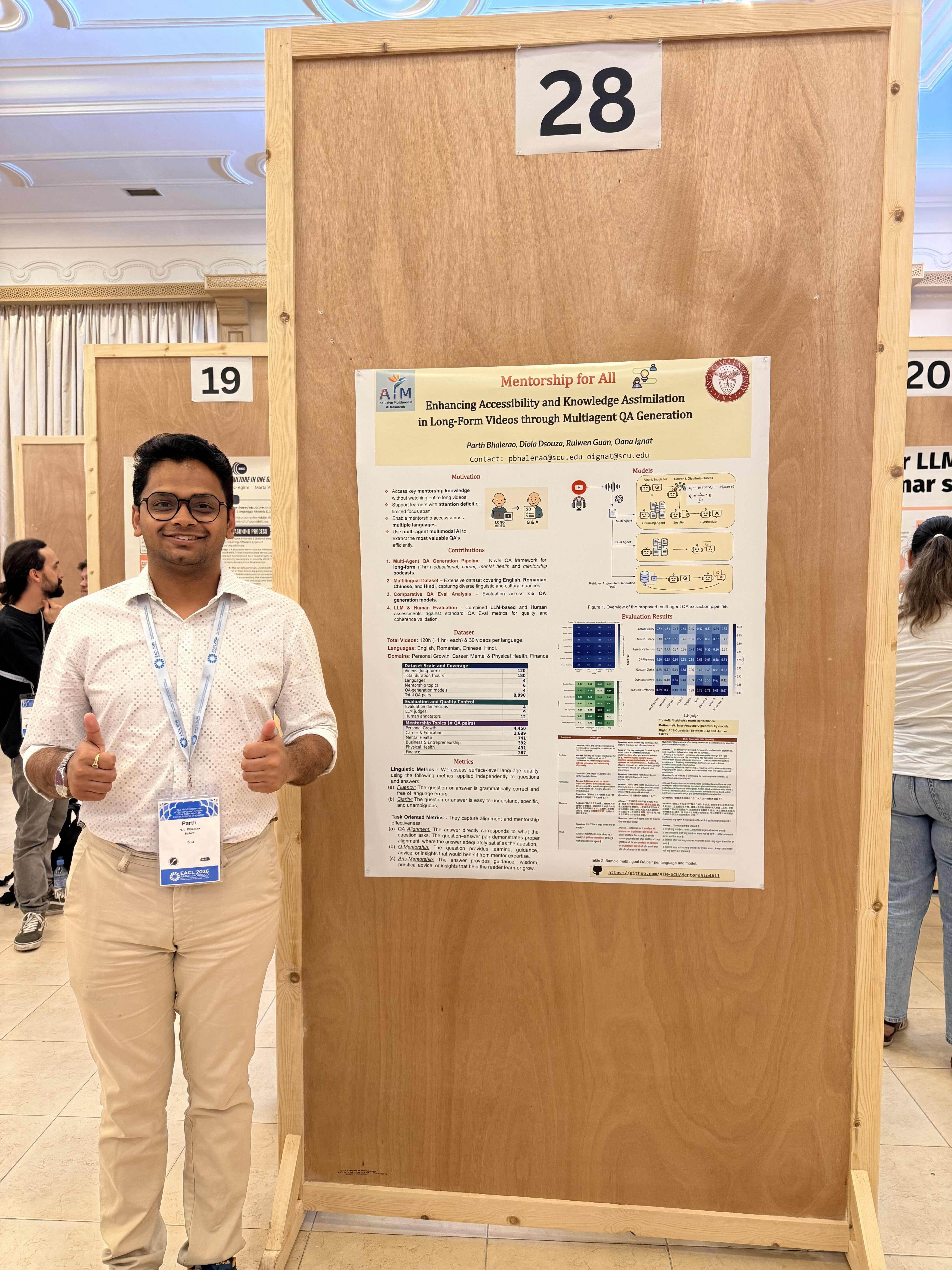 Parth presenting at EACL 2026 in Morocco